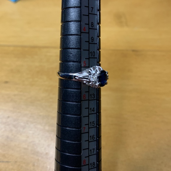 Platinum Sapphire & Diamond Cocktail Ring Size 5 Total Carat Weight 0.38 - Picture 11 of 16